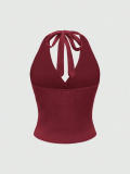 Women Sexy Halter Neck Lace-Up V-Neck Backless Camisole Top