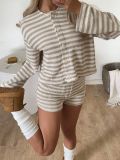Women Spring/Summer Striped Top and Shorts Two-Piece Set
