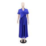 Women Casual Career Slim Short-Sleeve Turn-Down Collar A-Line Dress