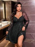 Women Mesh V-Neck Formal Party Dress