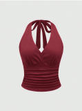 Women Sexy Halter Neck Lace-Up V-Neck Backless Camisole Top