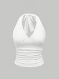 Women Sexy Halter Neck Lace-Up V-Neck Backless Camisole Top