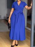 Women Casual Career Slim Short-Sleeve Turn-Down Collar A-Line Dress