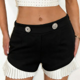 Women Black Rhinestone Button Sexy Shorts