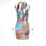Women Summer Beach Vacation Plunging Pocket Collar Printed Dress