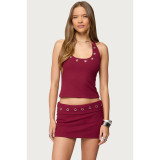 Women Ribbed Halter Lace-Up Two-Piece Skirt Set