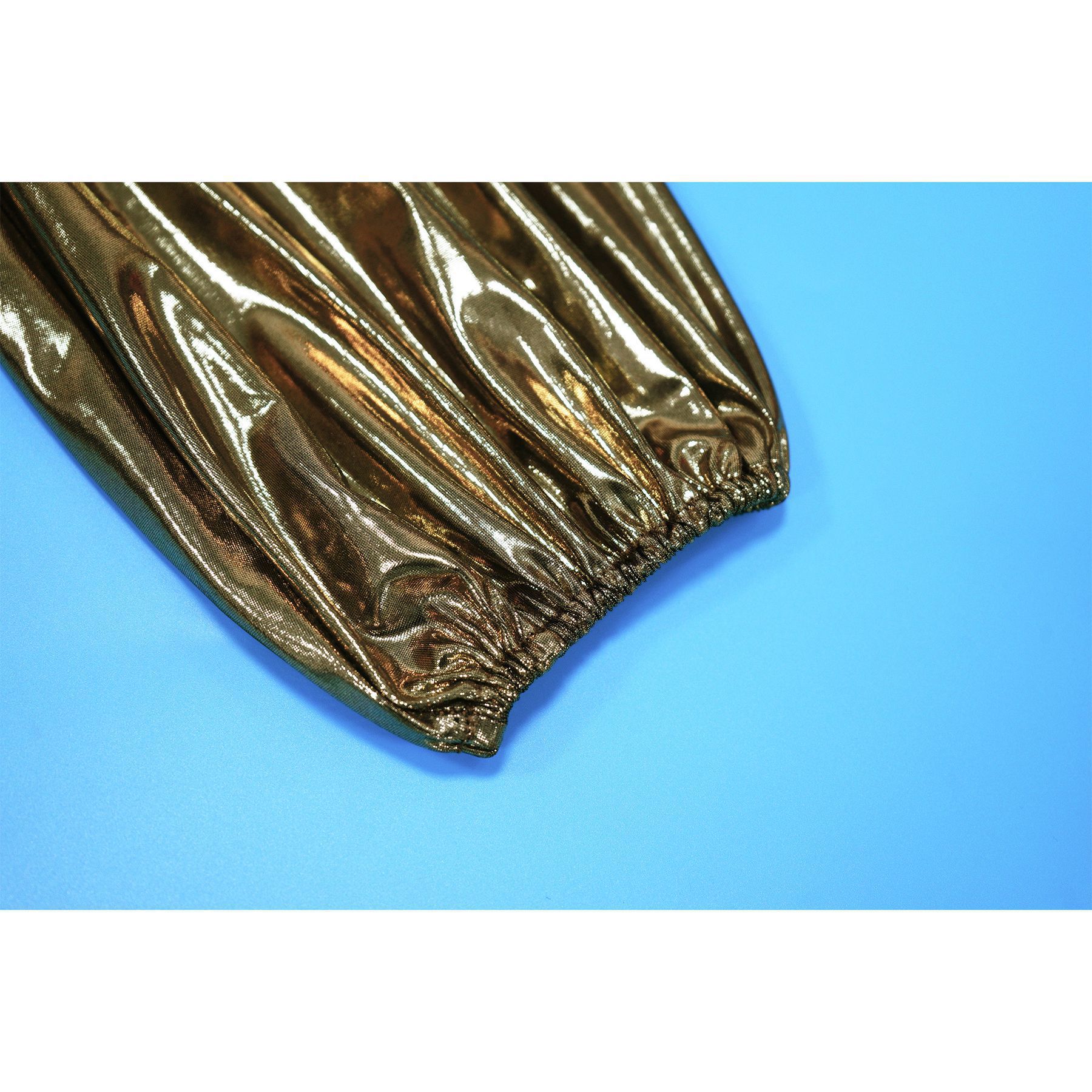 Women Round-Neck Lantern-Sleeve Slim-Waist Flared Skirt Set