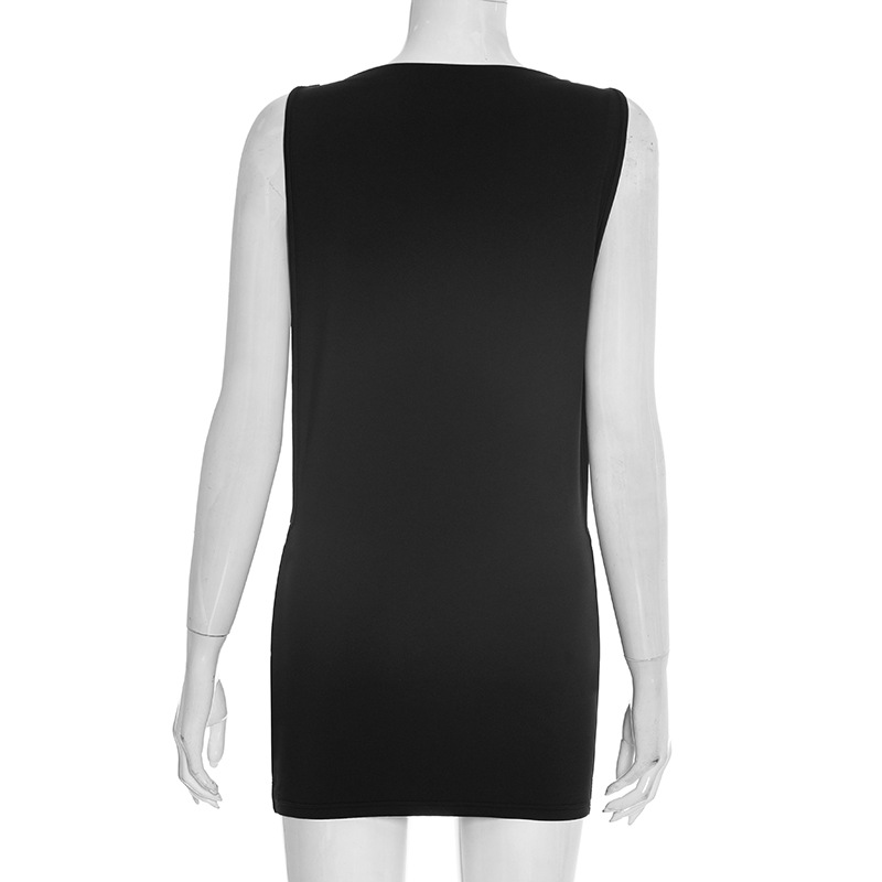 Women Summer Solid Casual Round-Neck Cutout Sexy Sleeveless Short Dress