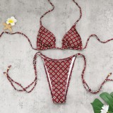 Women Mini Lace-Up Sexy Backless Pants Printed Swimsuit Two Pieces