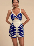 Women Summer Printed Casual Fashion Strap Short Jumpsuit