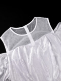 Plus Size Women Ruffle See-Through Slim-Waist Long Chic Dress