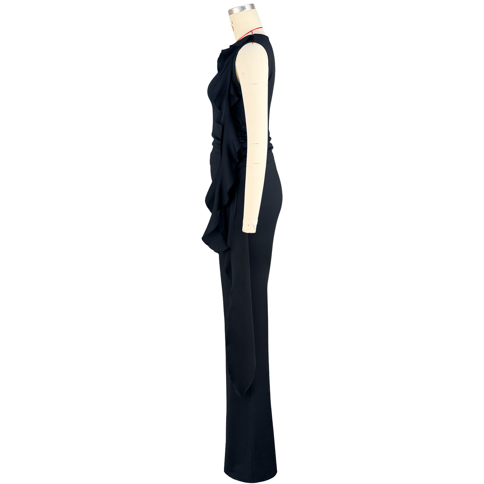 Lace-Up Ruffle Ruched Tank & Bell-Bottom Pants Set