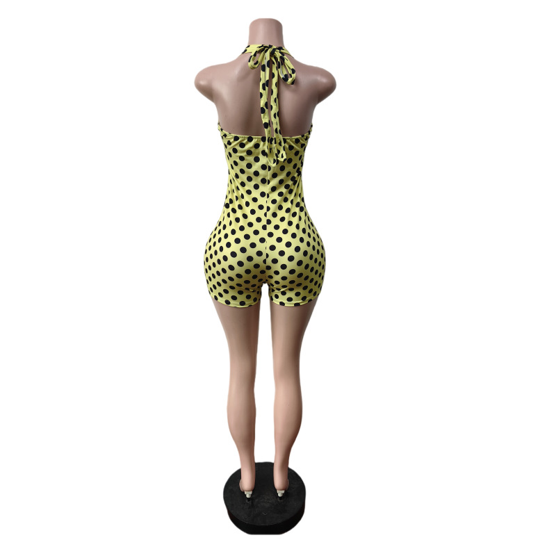 Women Halter Neck Printed Polka-Dot Slim Jumpsuit