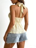 Women V-Neck Backless Halter Neck Vest Holidays Sexy Jacquard Summer Sleeveless Top