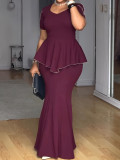 Women Casual Elegant Slim-Waist Short-Sleeve Mermaid Dress