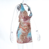 Women Summer Beach Vacation Plunging Pocket Collar Printed Dress