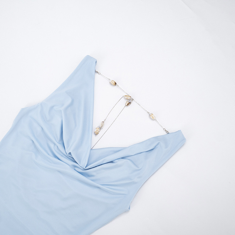 Women Summer Solid Casual Slim Low-Back Chain-Trim Sleeveless Dress