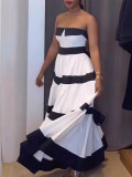Women Summer Patchwork Striped Bow Colorblock Dress