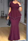 Women Casual Elegant Slim-Waist Short-Sleeve Mermaid Dress