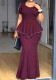 Women Casual Elegant Slim-Waist Short-Sleeve Mermaid Dress