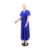 Women Casual Career Slim Short-Sleeve Turn-Down Collar A-Line Dress