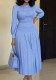 Women Summer Long-Sleeve High-Waist Ruched Slim Solid Maxi Dress