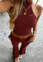 Women Halter Neck Sexy Low-Back Slim-Fit Top and Trousers Set Women Halter Neck Sexy Low-Back Slim-Fit Top and Trousers Set