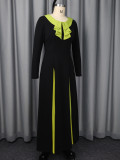 Plus Size Women Colorblock Ruffled-Collar Slim-Waist Flared Formal Dress