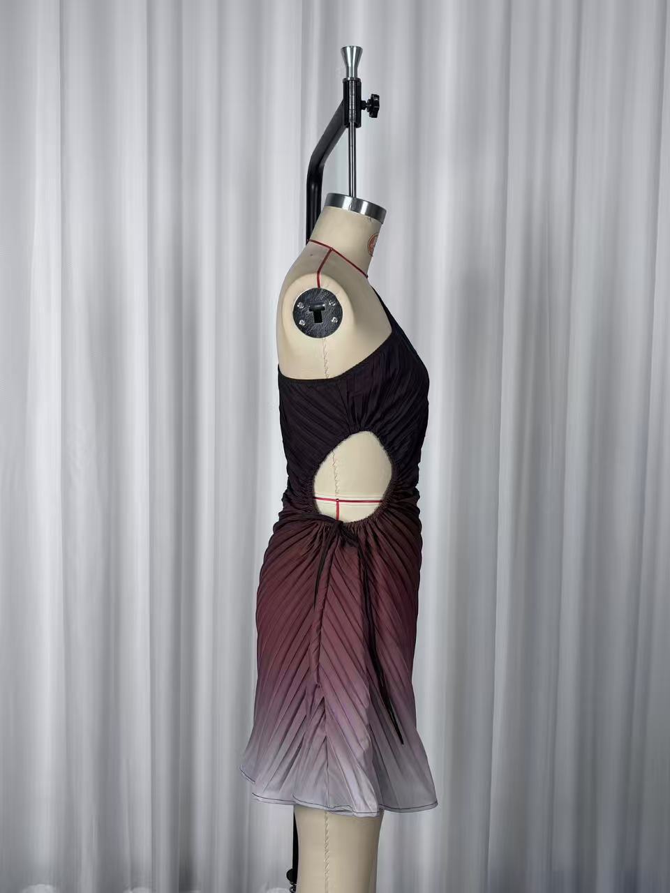 Women Fashion Sexy Solid Sleeveless Slash-Shoulder Cutout Pleated Mini Dress
