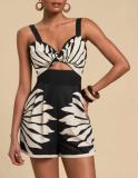 Women Summer Printed Casual Fashion Strap Short Jumpsuit