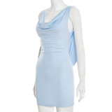 Women Summer Solid Casual Slim Low-Back Chain-Trim Sleeveless Dress