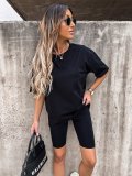 Women Casual Long-Sleeve Top and Shorts Two-Piece Set