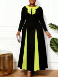 Plus Size Women Colorblock Ruffled-Collar Slim-Waist Flared Formal Dress