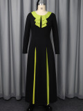 Plus Size Women Colorblock Ruffled-Collar Slim-Waist Flared Formal Dress