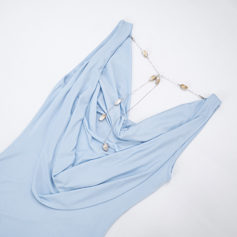 Women Summer Solid Casual Slim Low-Back Chain-Trim Sleeveless Dress