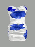 Women Summer Sexy Strapless Top and Gathered Skirt Two-Piece Set