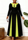 Plus Size Women Colorblock Ruffled-Collar Slim-Waist Flared Formal Dress
