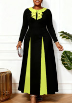 Plus Size Women Colorblock Ruffled-Collar Slim-Waist Flared Formal Dress
