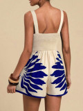 Women Summer Printed Casual Fashion Strap Short Jumpsuit