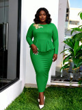Plus Size Women Ruffle-Trim Embroidered Long-Sleeve Slim-Waist Dress