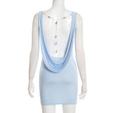 Women Summer Solid Casual Slim Low-Back Chain-Trim Sleeveless Dress