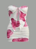 Women Summer Sexy Strapless Top and Gathered Skirt Two-Piece Set