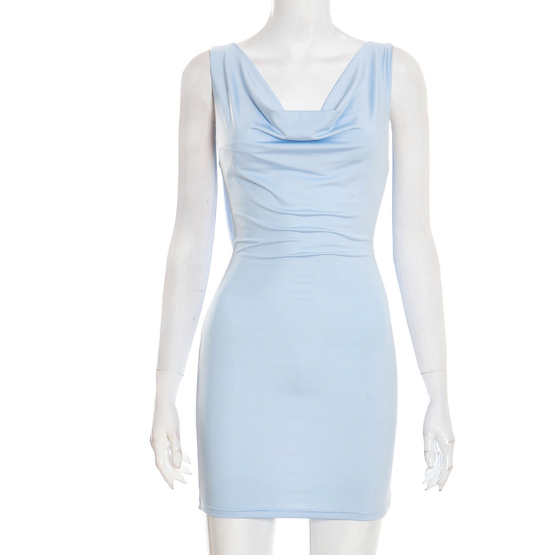 Women Summer Solid Casual Slim Low-Back Chain-Trim Sleeveless Dress