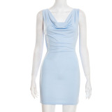 Women Summer Solid Casual Slim Low-Back Chain-Trim Sleeveless Dress