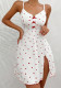 Women Heart-Print Slit Strap Nightdress Sleepwear Outdoor Wear