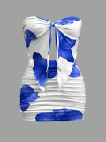 Women Summer Sexy Strapless Top and Gathered Skirt Two-Piece Set