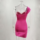 Women Asymmetric Solid Wrap Deep V High-Waist Slim Mini Dress