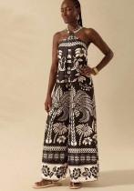 Women Printed Chic Halter Neck Sleeveless Wide-Leg Jumpsuit Women Printed Chic Halter Neck Sleeveless Wide-Leg Jumpsuit