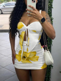 Women Summer Sexy Strapless Top and Gathered Skirt Two-Piece Set