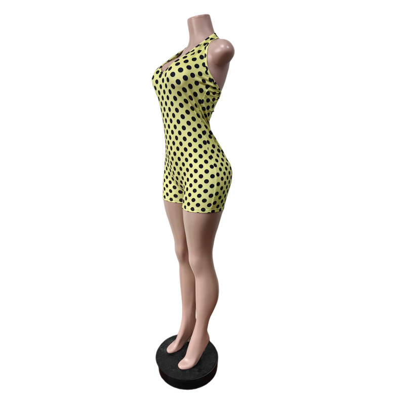 Women Halter Neck Printed Polka-Dot Slim Jumpsuit